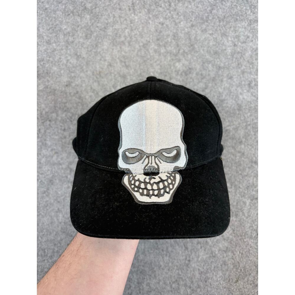 Vintage Skull Graphic Baseball Cap M/L Black Skate 90s Big Face Zero Misfits 90s